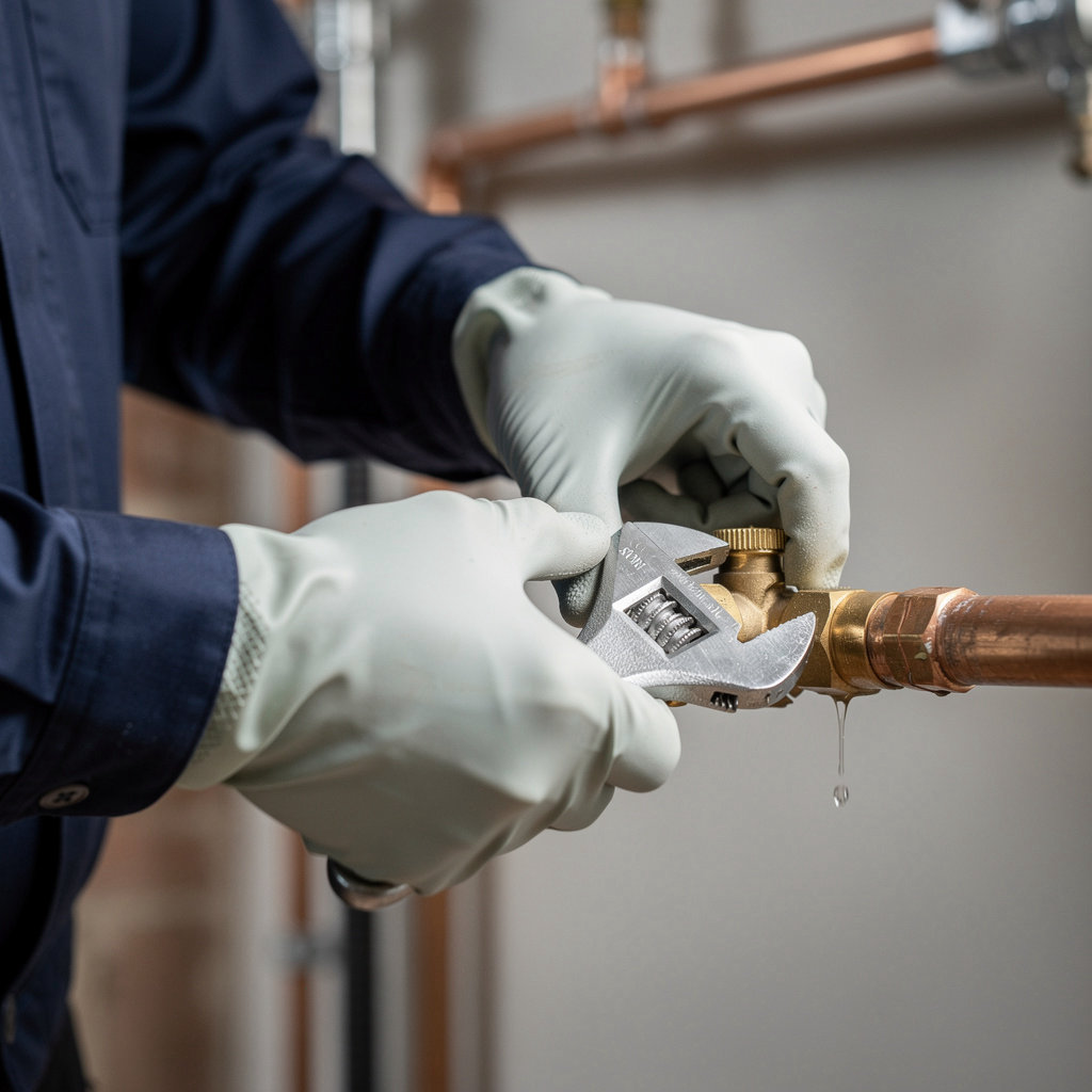 C&B Plumbing LLC emergency response process with licensed plumber assessing customer plumbing issue